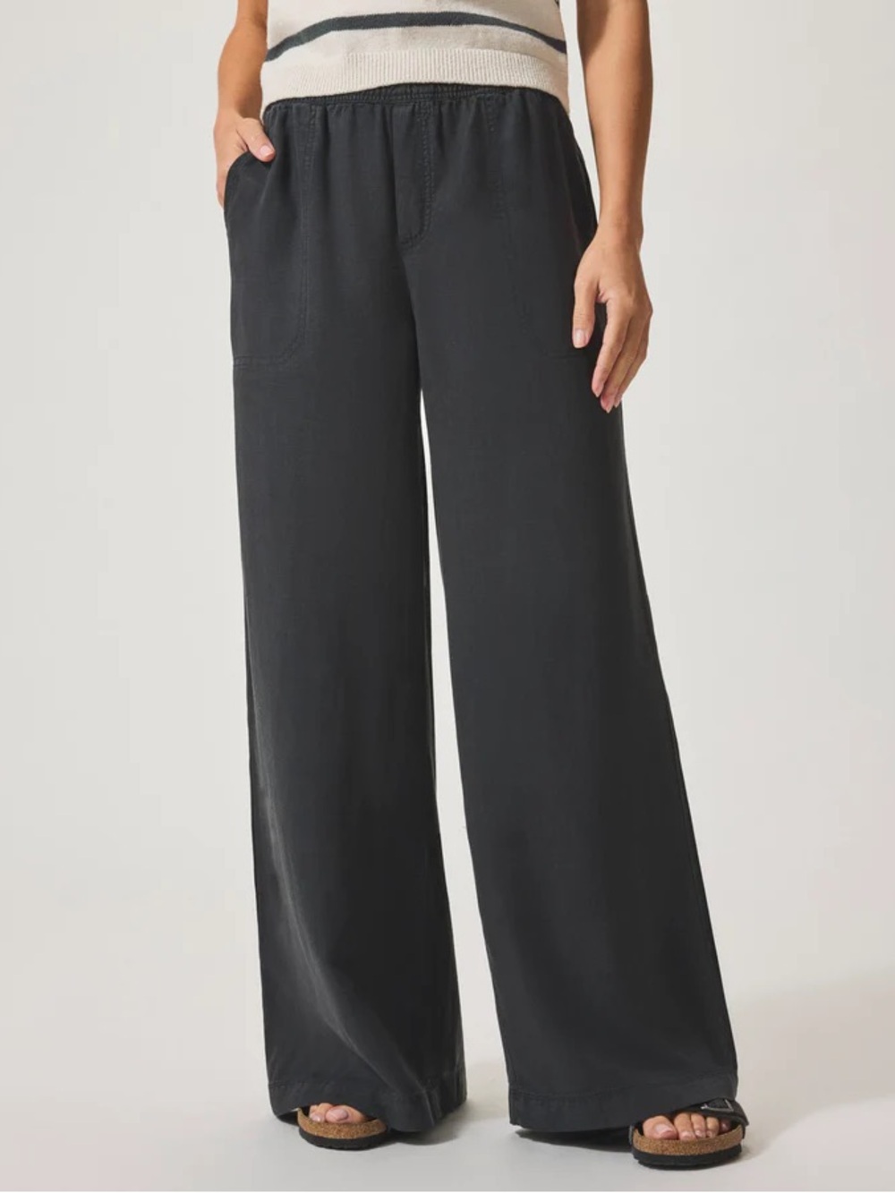 Splendid Angie Palazzo Pant Wide Leg Black Linen Blend